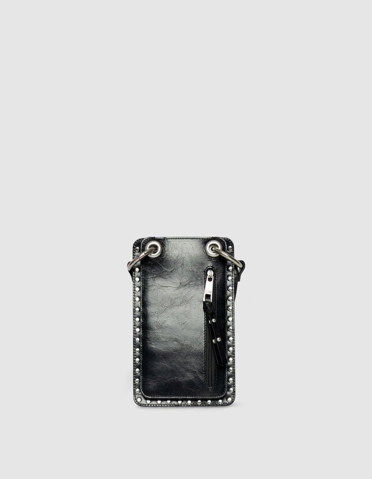 Pochette téléphone 111 noire cuir clouté Femme-3