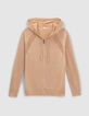 Rosé-beige Damenstrickjacke mit Kapuze und Glitzer-7