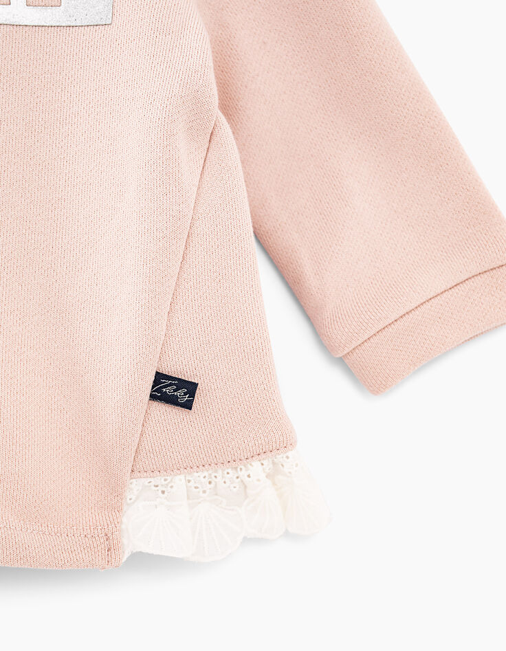 Sudadera rosa pálido con mensaje y volantes bebé niña-3