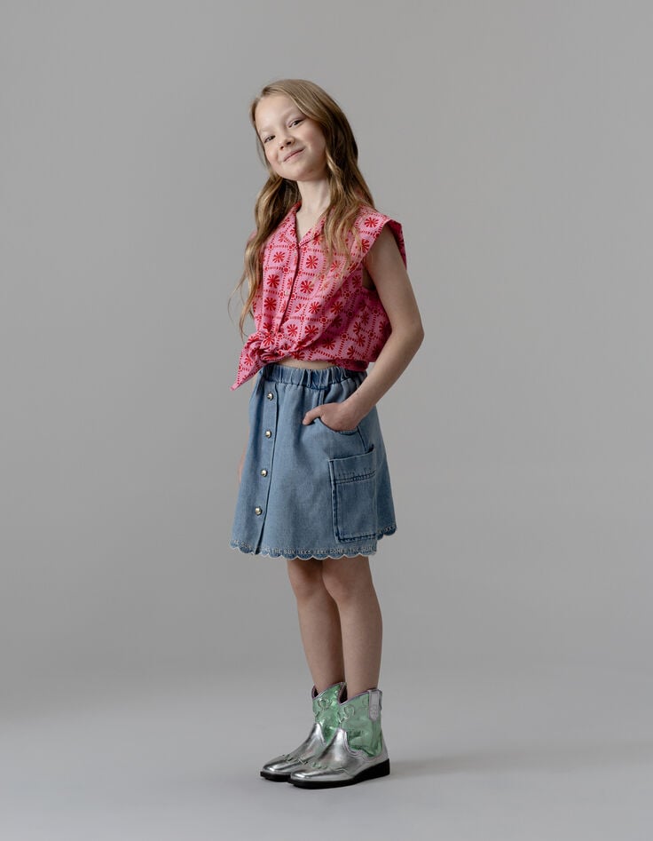 Girls’ pink sleeveless top with red graphic print-2 Girls’ pink sleeveless top with red graphic print-2