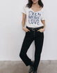 Tee-shirt écru avec message typo délavée femme-1
