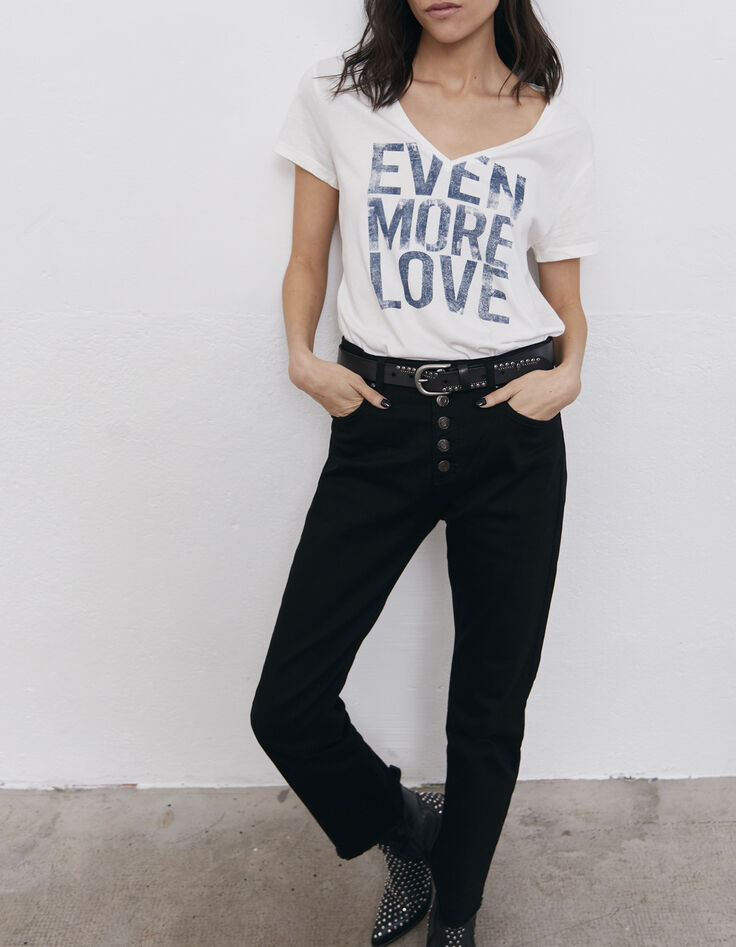 Tee-shirt écru avec message typo délavée femme-1