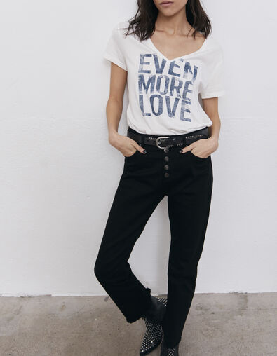 Women’s ecru T-shirt with faded letter slogan - IKKS