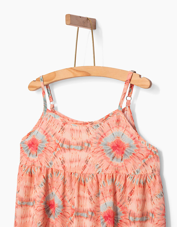 Girls’ coral tie and dye print long dress -3
