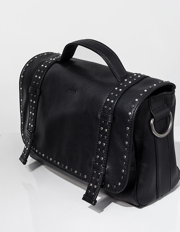 Sac besace The Profiler en cuir noir et clous bijoux femme-1
