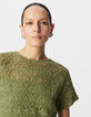 Mujer verde de algodón orgánico de encaje de ganchillo vestido corto-4