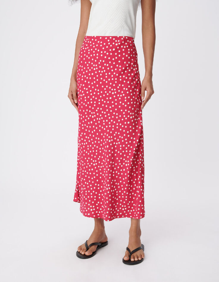Women's pink polka dot midi skirt-2