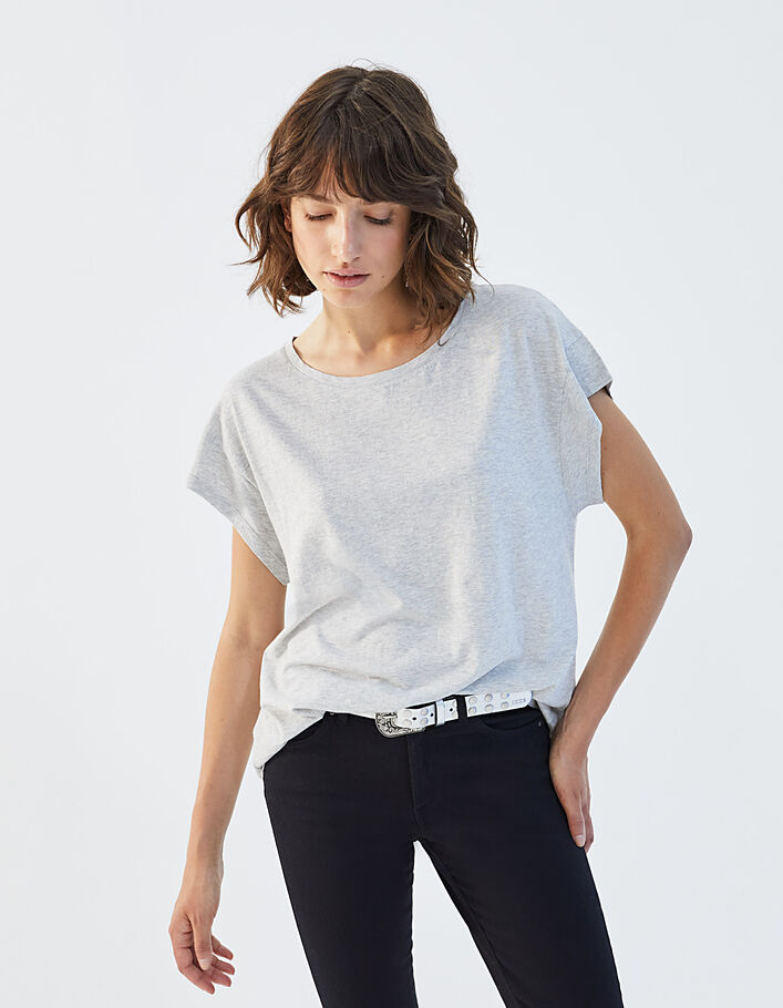 Tee-shirt manches courtes gris coton modal flammé femme - IKKS