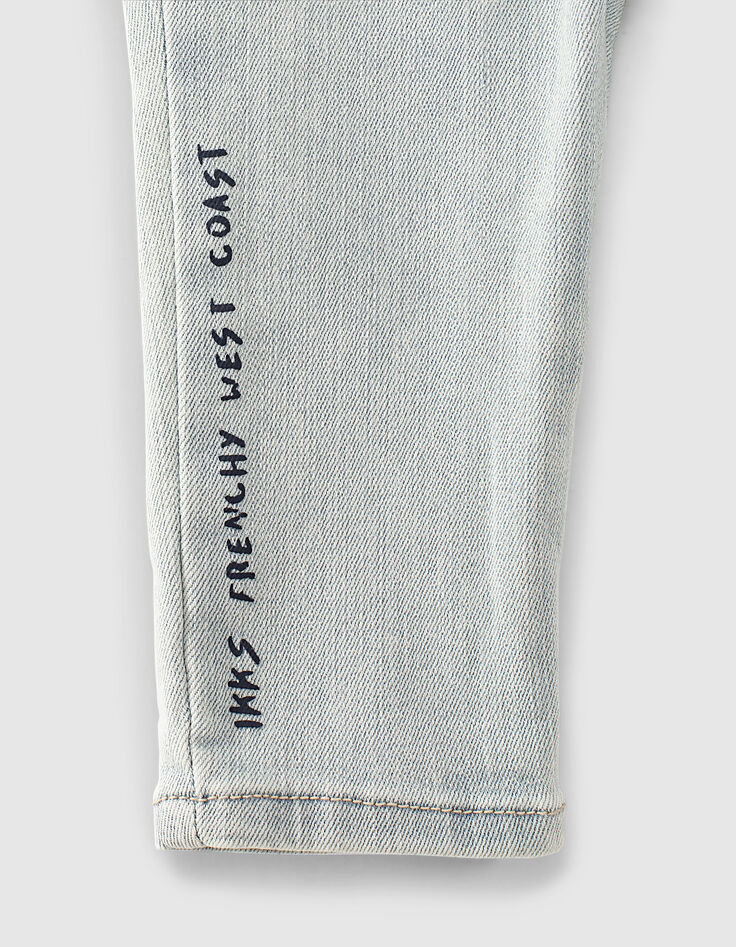 Baby boys’ bleach blue slogan organic cotton jeans  -4