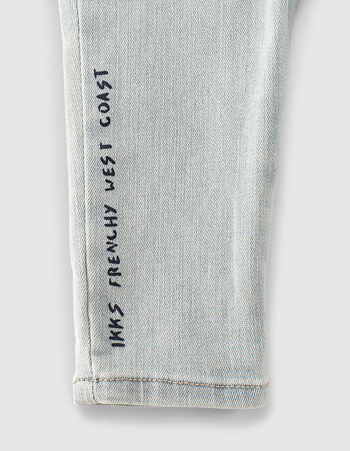 Baby boys’ bleach blue slogan organic cotton jeans   - IKKS
