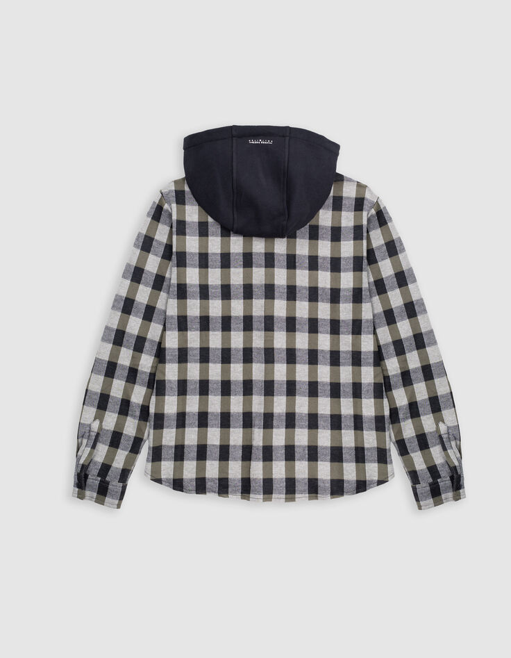 Chemise noire maille à carreaux capuche amovible garçon-6