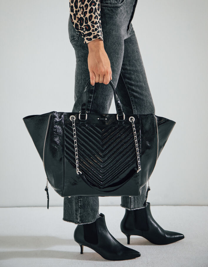 Damencabastasche aus schwarzem Leder LE 1440 GLOSSY Leather Story-8