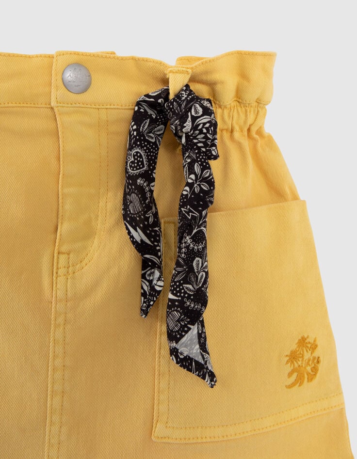 Girls' yellow denim skirt with rock jungle print scarf-6