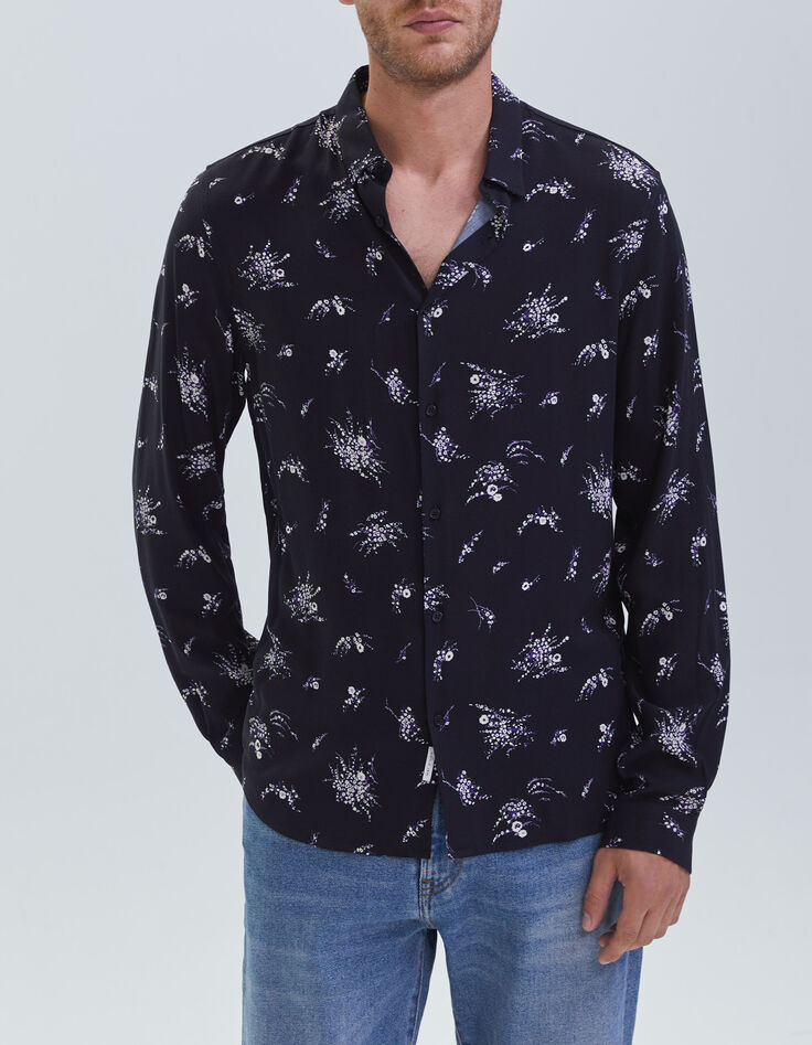 Chemise SLIM noire motif fleurs Homme-2