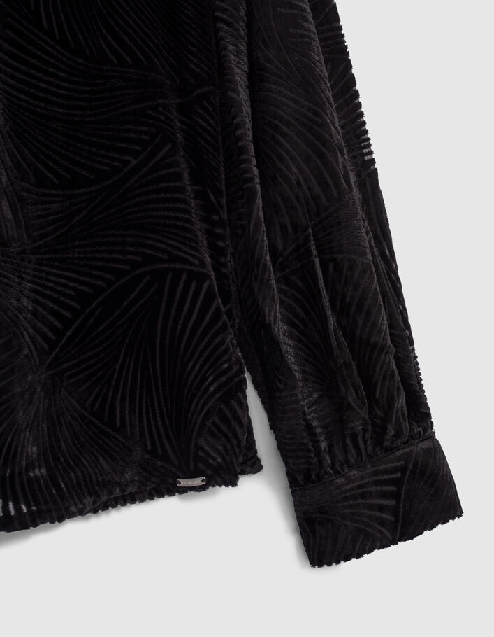 Blouse en velour motif zèbre noir plis épaules femme-2