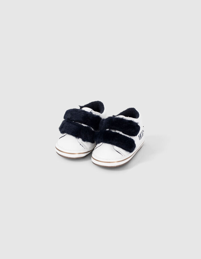 Baskets blanches à scratchs fourrés noirs bébé fille - IKKS