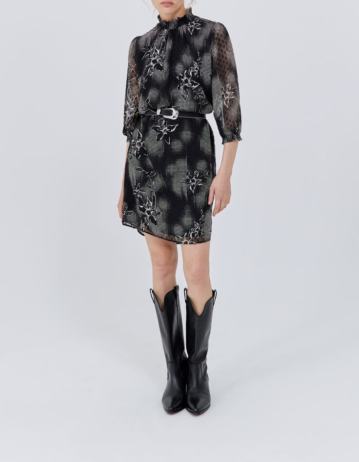 Robe noire imprimé dandy flower écru Femme-7