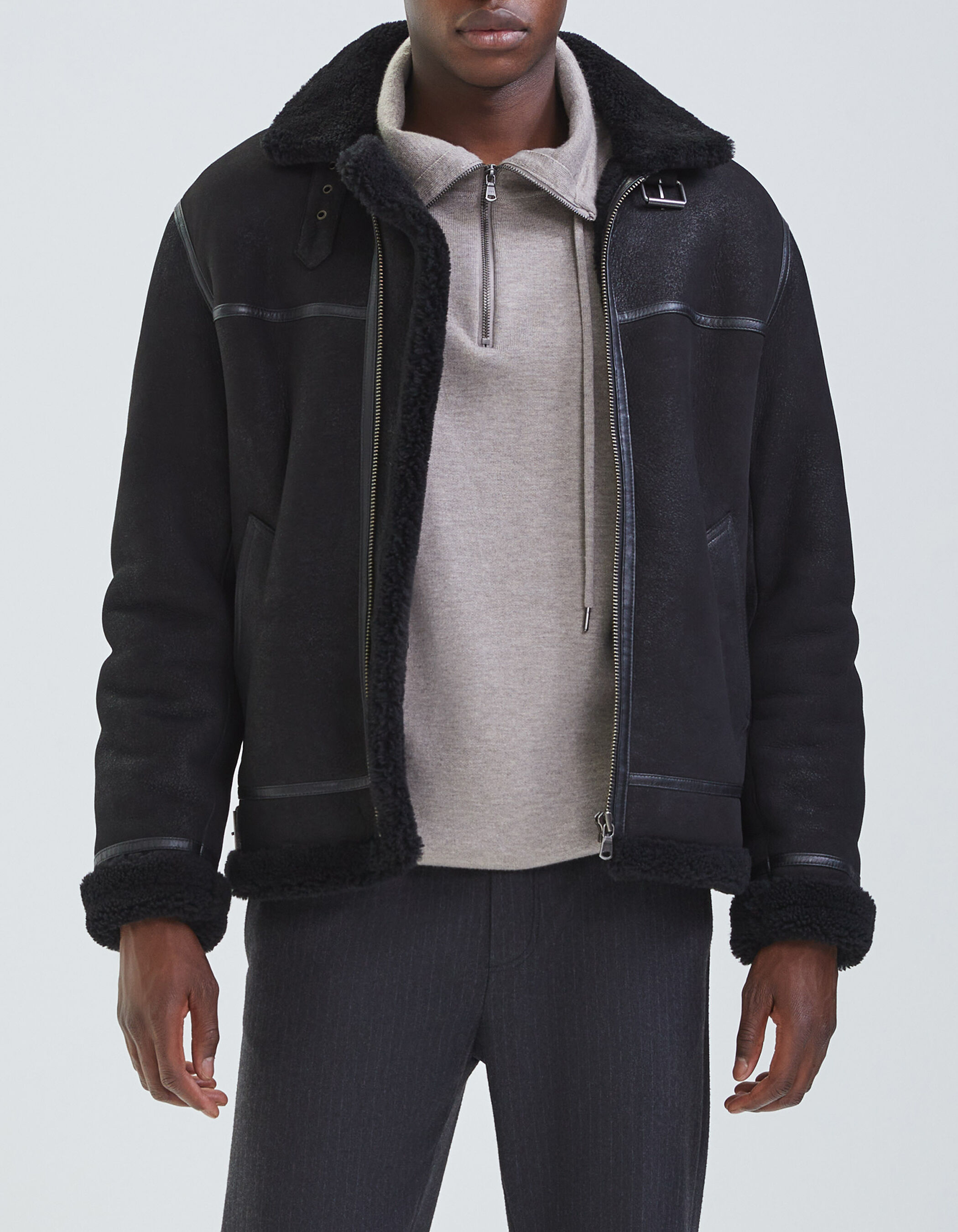 Men s black shearling aviator jacket