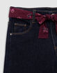 Jean large bleu ceinture-foulard bouquets fille-2