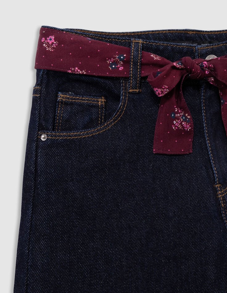 Jean large bleu ceinture-foulard bouquets fille-2