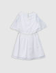 White jacquard feather duster dress with flowers for girl-6