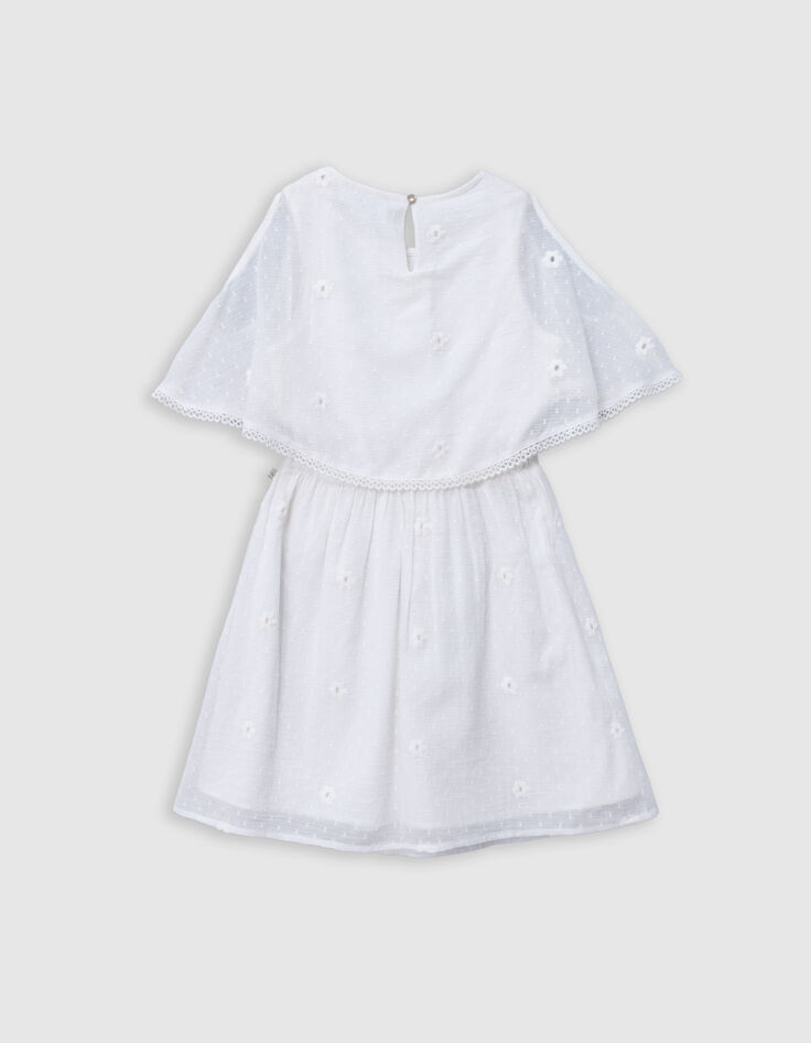 White jacquard feather duster dress with flowers for girl-6