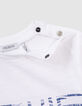 T-shirt blanc coton bio rayures et message bébé garçon-5