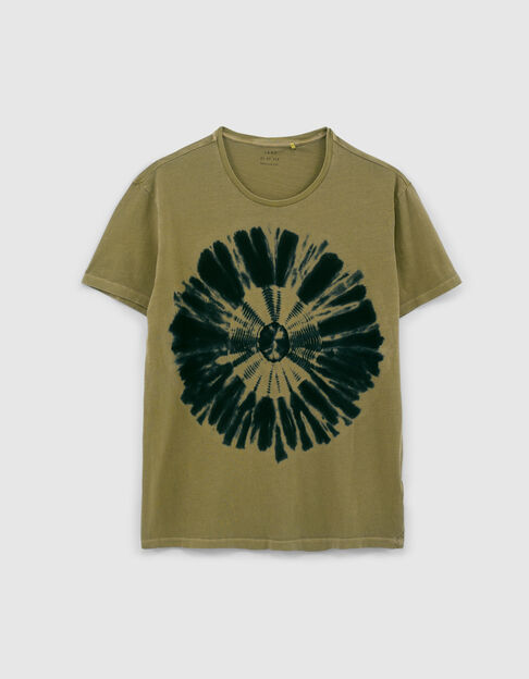 Men’s light khaki tie-dye T-shirt with images - IKKS