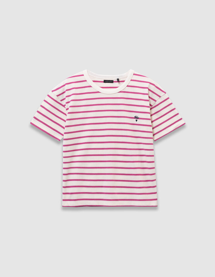 Girls’ organic cotton sailor T-shirt with pink stripes-3