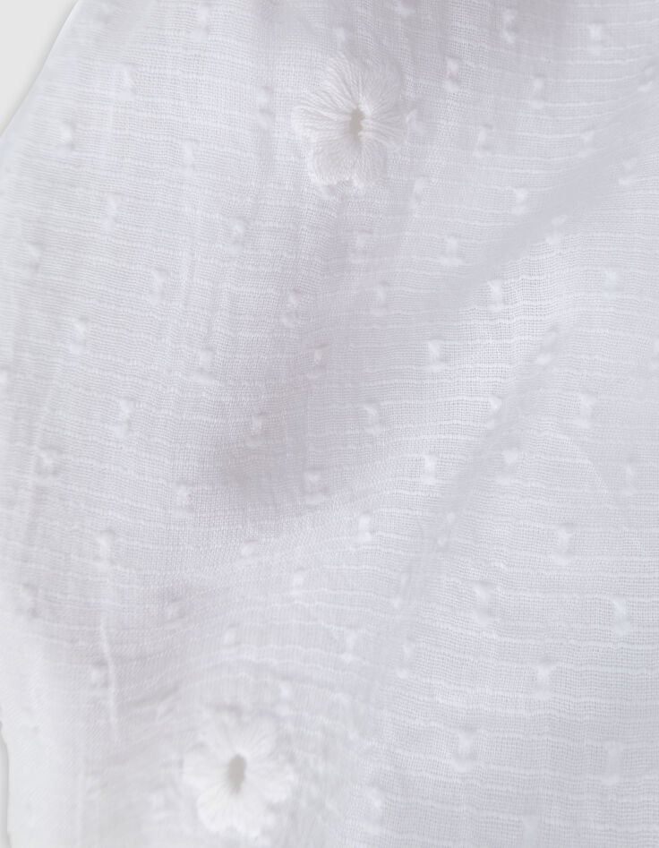 White jacquard feather duster dress with flowers for girl-9
