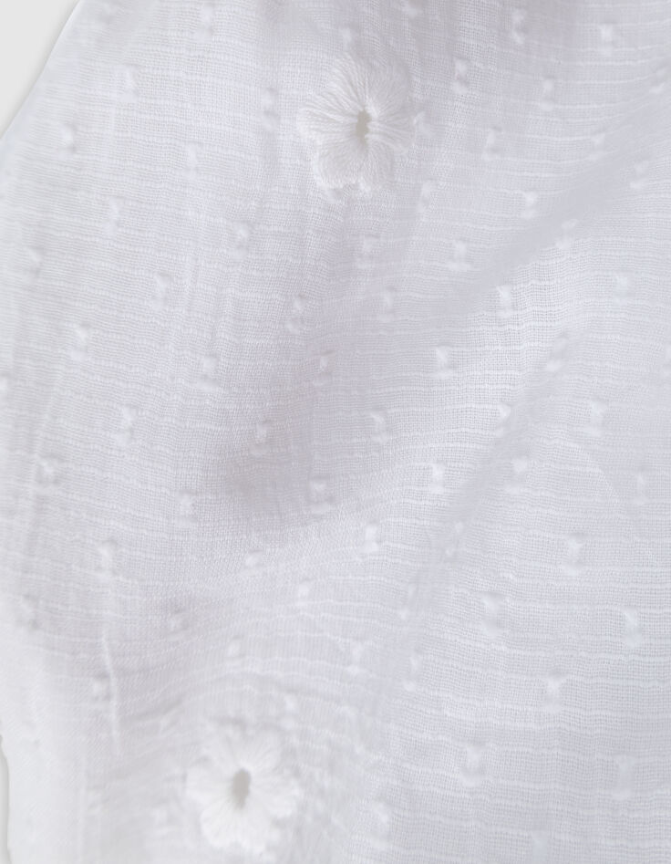 White jacquard feather duster dress with flowers for girl-9 White jacquard feather duster dress with flowers for girl-9