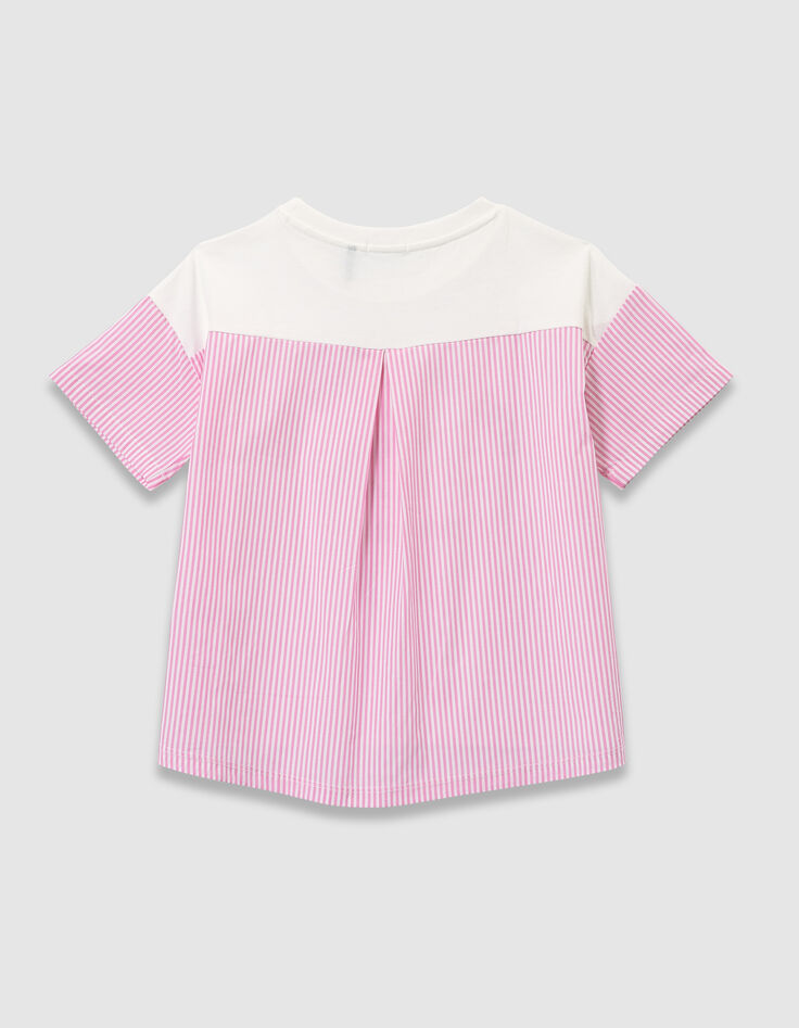 Girls’ white short-sleeved T-shirt with pink stripes-6