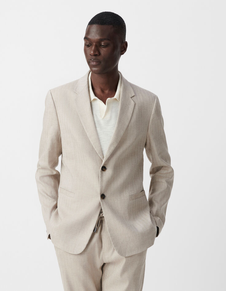Veste de costume beige lin mélangé Homme-2