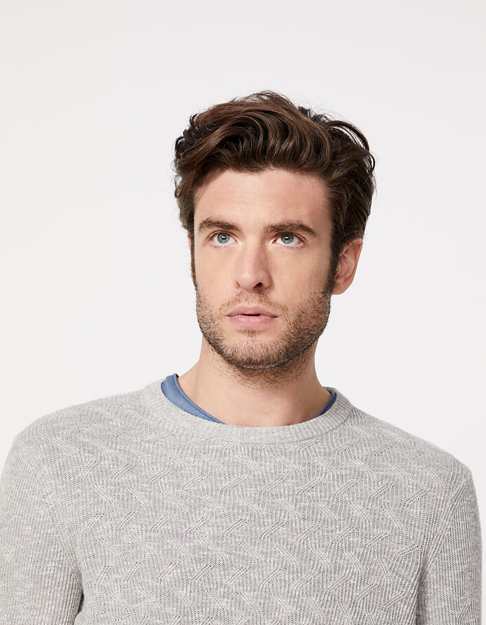 Pull gris clair chiné tricot reliefé Homme - IKKS