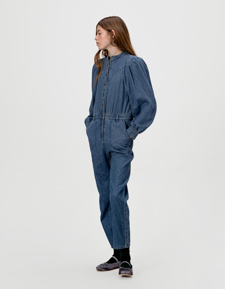 Girls’ blue denim jumpsuit-1 Girls’ blue denim jumpsuit-1