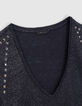 Navy T-shirt in linnen foil sierstuds dames-2
