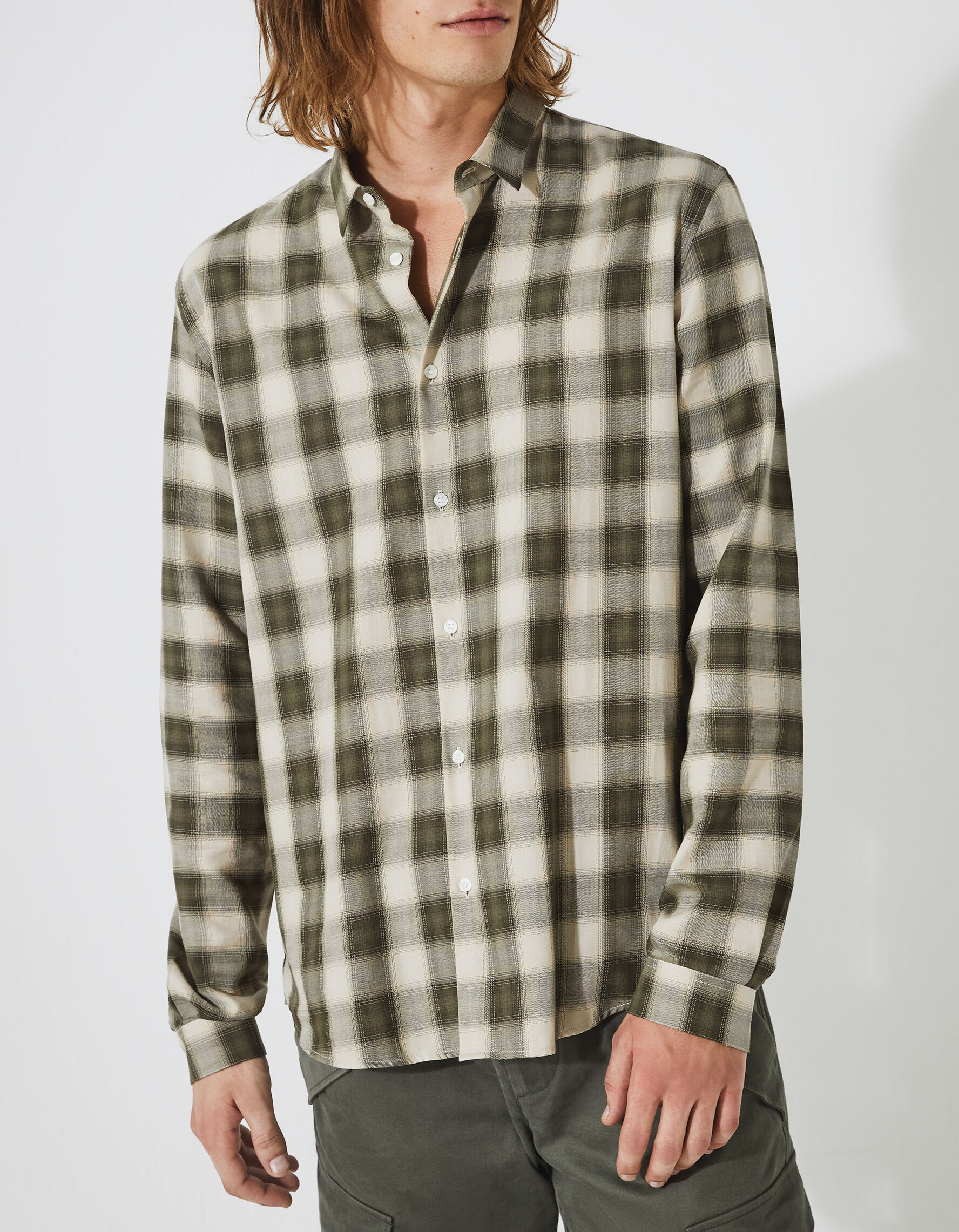 Men s khaki check REGULAR shirt