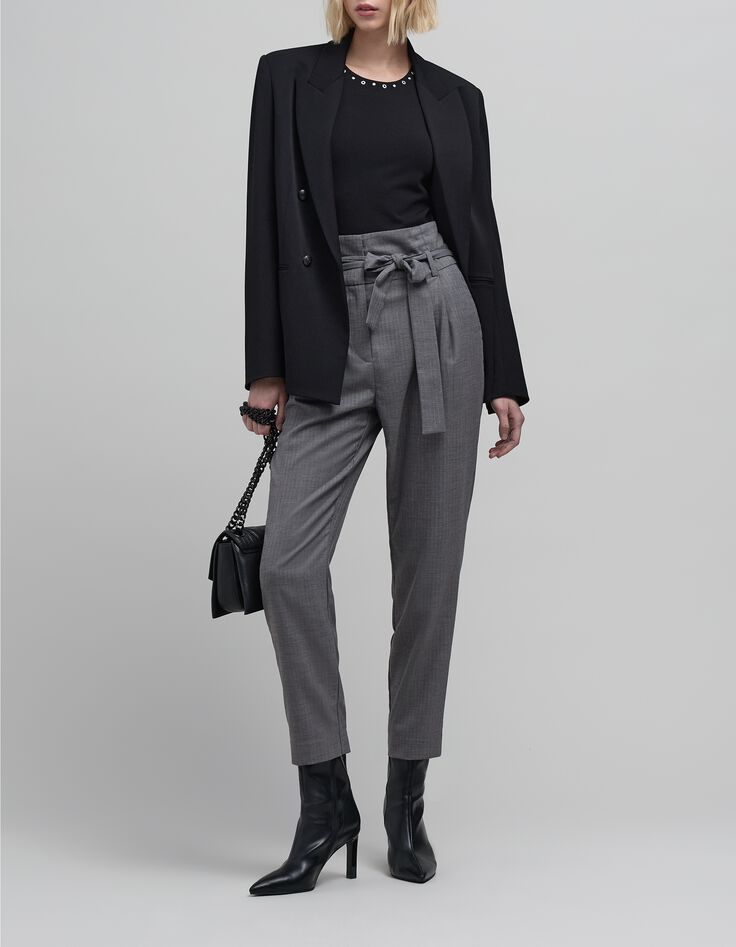 Pantalon carotte gris motif chevrons 7/8e Femme-2