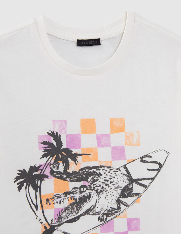 Camiseta blanca cocodrilo surfista niño-2
