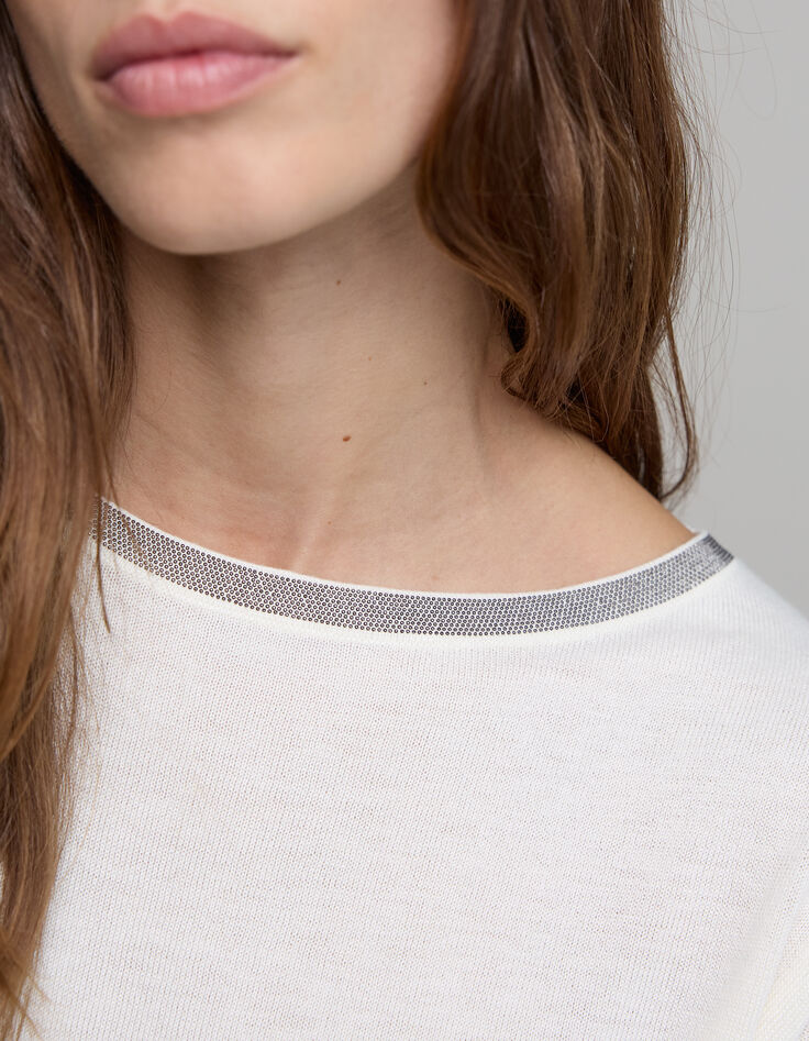 Jersey cuello joya de punto crudo para mujer-6