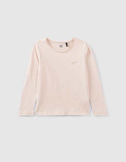 Girls’ powder pink Essentials embroidered IKKS T-shirt