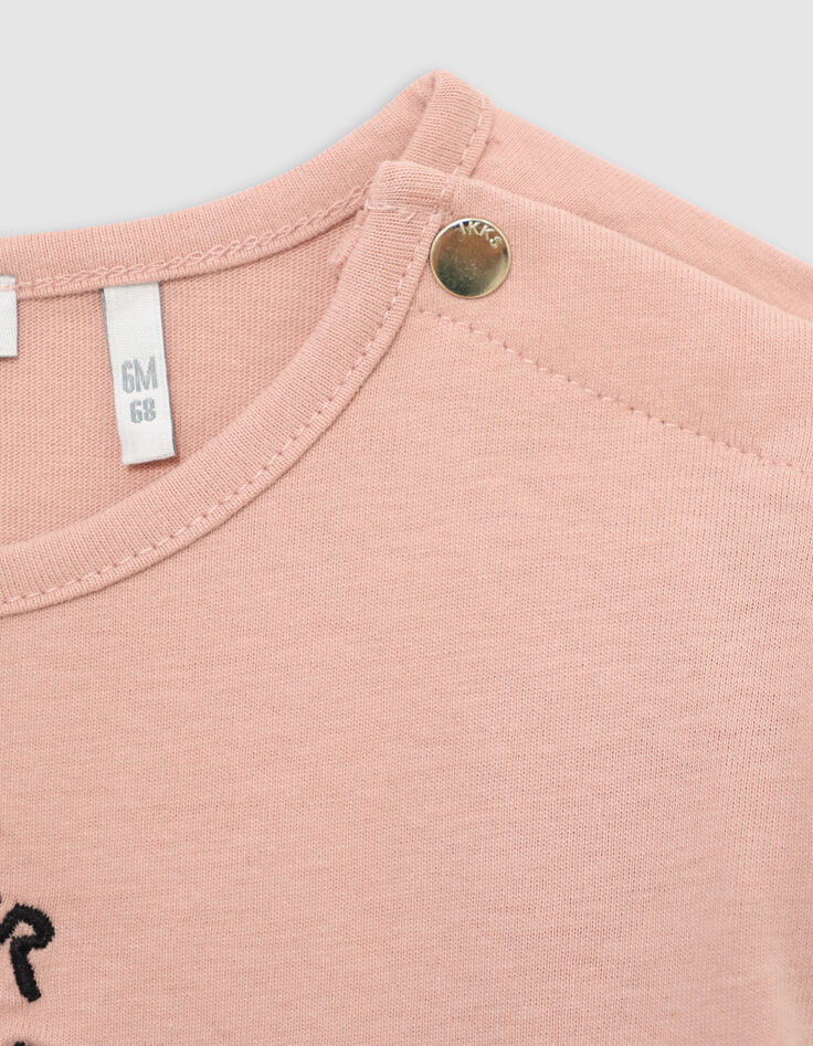 Roze t-shirt biologisch katoen geborduurd babymeisje-6