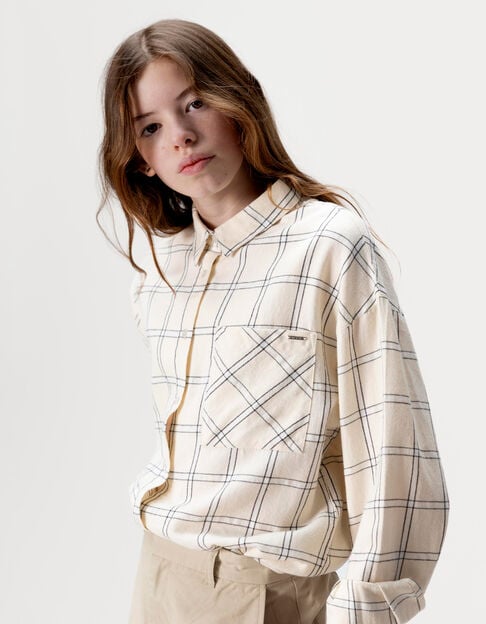 Girls’ ecru and black check shirt - IKKS