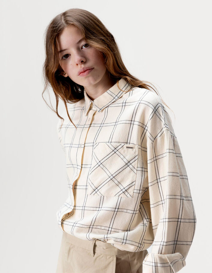Chemise à carreaux écrus et noirs fille IKKS