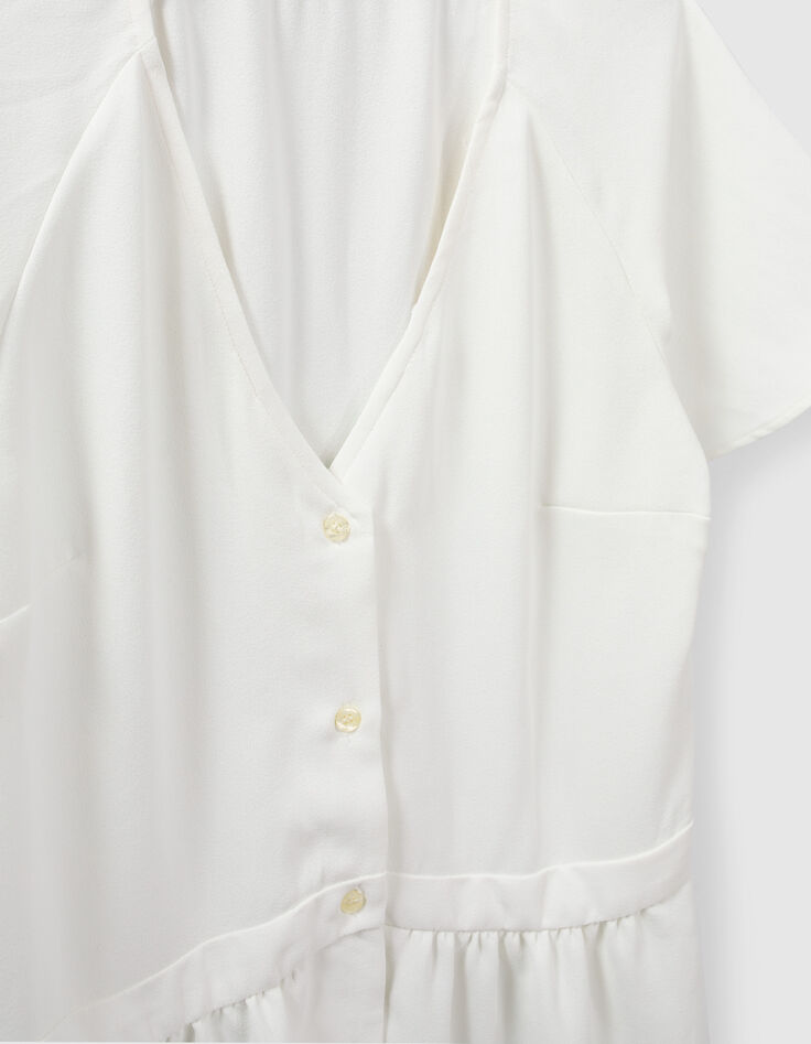 Robe écrue encolure V boutonnée devant Femme-6