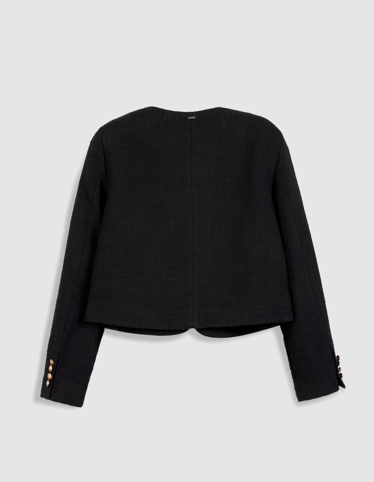 Veste carr&eacute;e noire effet tweed Femme-8