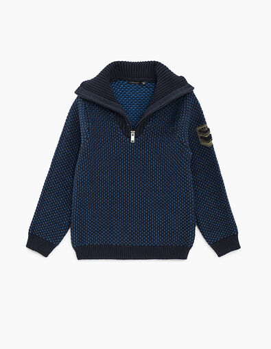 Pull indigo et bleu en tricot à col camionneur garçon  - IKKS