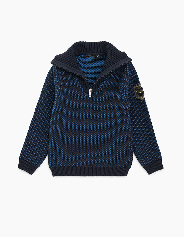 Boys’ indigo and blue zipped neck knit sweater  - IKKS