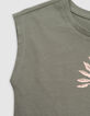 Khaki Mädchen-T-Shirt, Biobaumwolle, Palmen-Tiger, kupfer-6