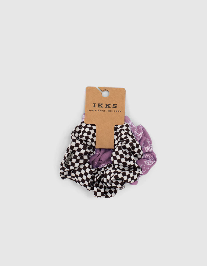 Girls’ black and white checkerboard/pink scrunchies - IKKS